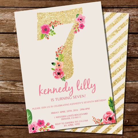 Seventh Birthday Party Invitation For A Girl