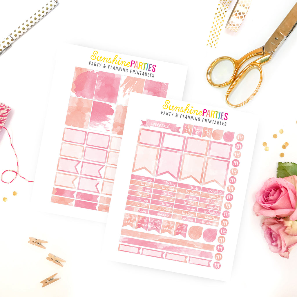Pink Watercolor Chevron Planner Stickers | Organizer Planner Stickers