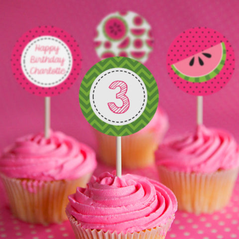 Summer Watermelon Party Cupcake Toppers | Pool Party Toppers