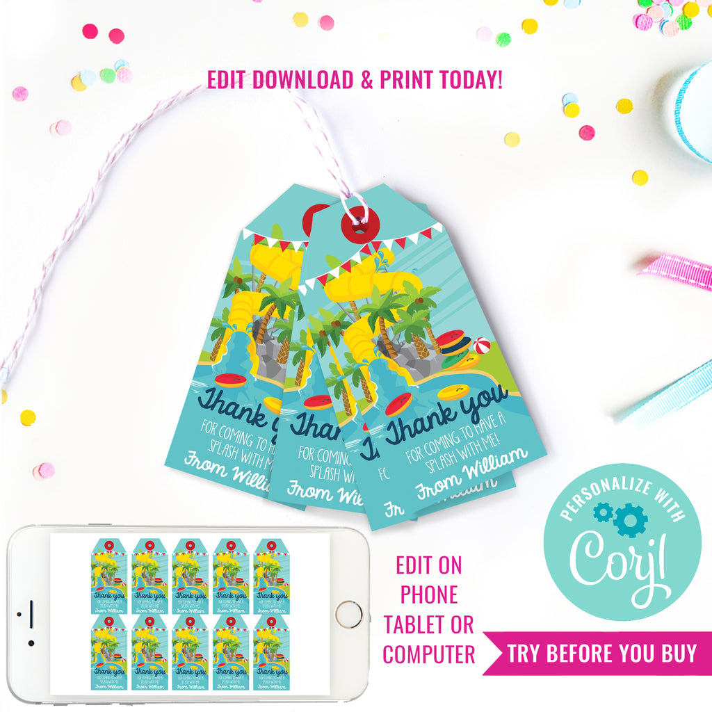 Waterpark Party Favor Tags