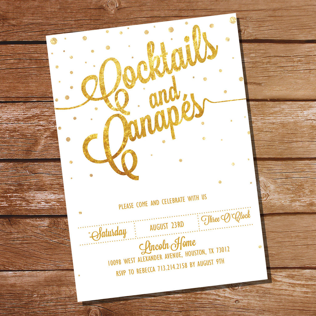 White And Gold Glitter Cocktail Party Invitation