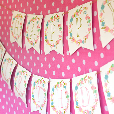 Wildflower Party Happy Birthday Banner | Pretty Flower Banner