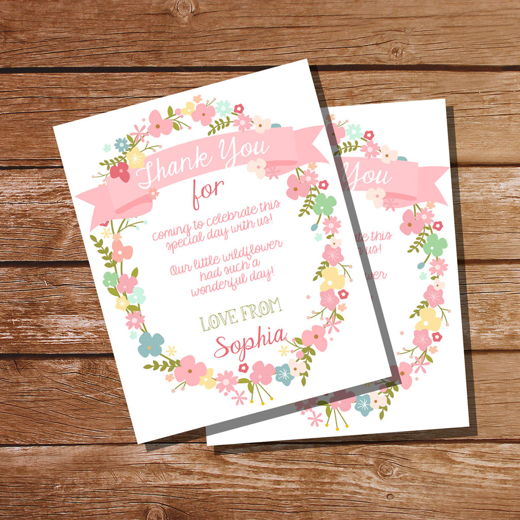 Wildflower Party Thank You Cards | Pretty Flower Thank You Note Template