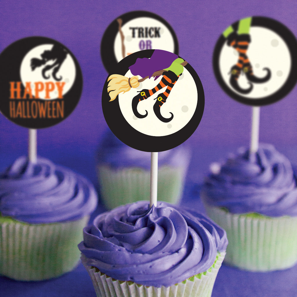 Halloween Cupcake Toppers | Witches Flying Broom Stick Toppers