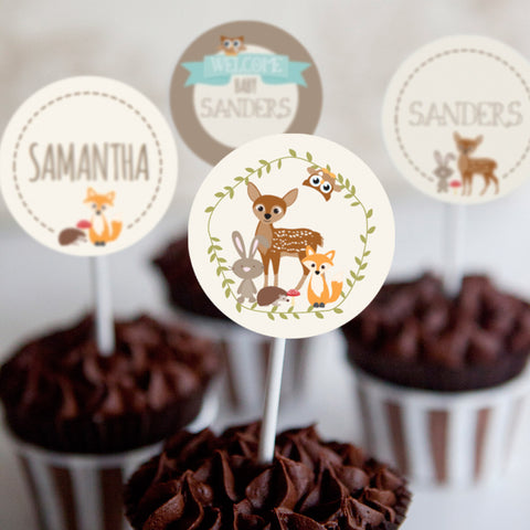 Woodland Baby Shower Cupcake Toppers