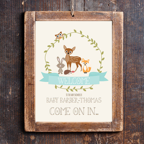 Woodland Baby Shower Door Sign for a Boy