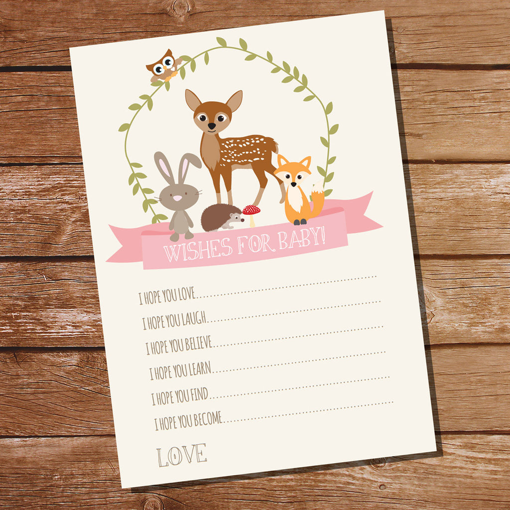 Woodland Baby Shower Wishes For Baby Card For a Girl | Baby Shower Game