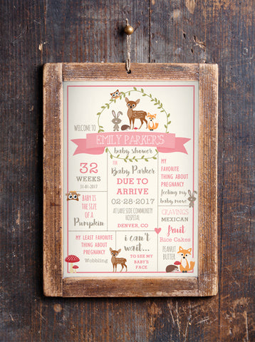 Woodland Baby Shower Printable Stats Poster