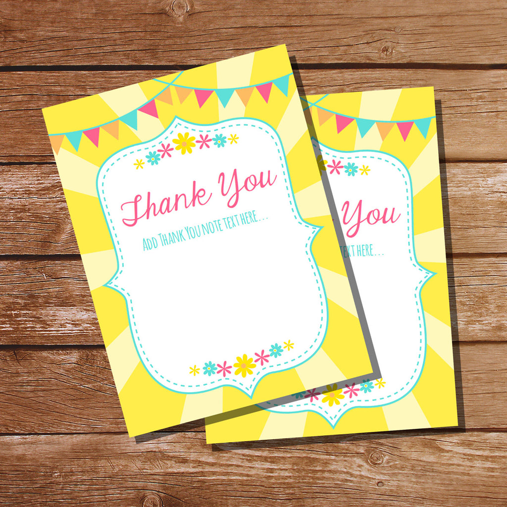 You Are My Sunshine Birthday Party Thank You Cards