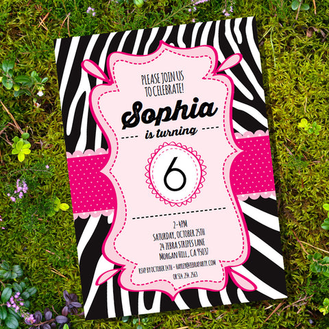 Zebra Party Invitation | Pink and Black Zebra Invite Template