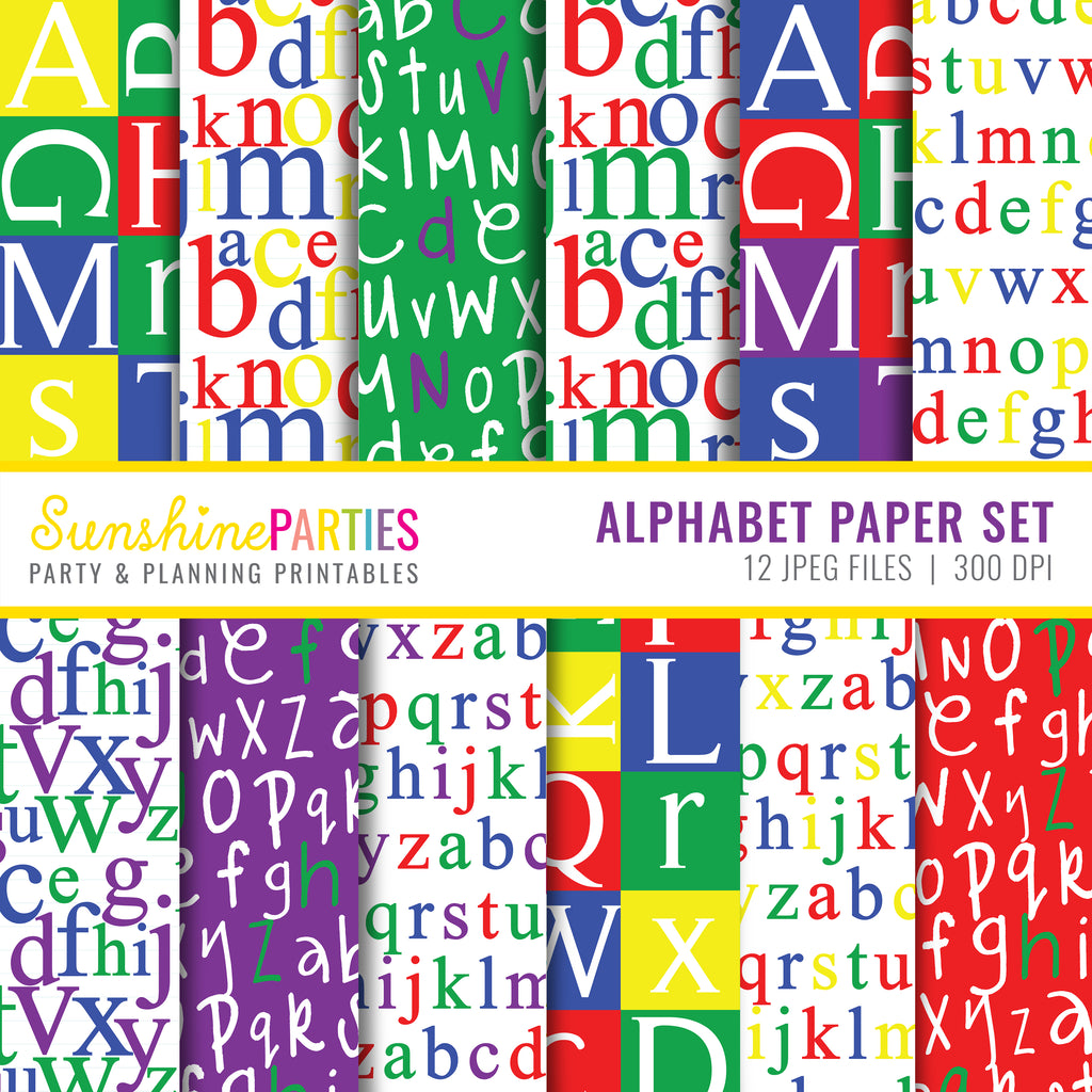 Alphabet Primary Digital Paper Set | Digital Paper Bundle | 12 Designs
