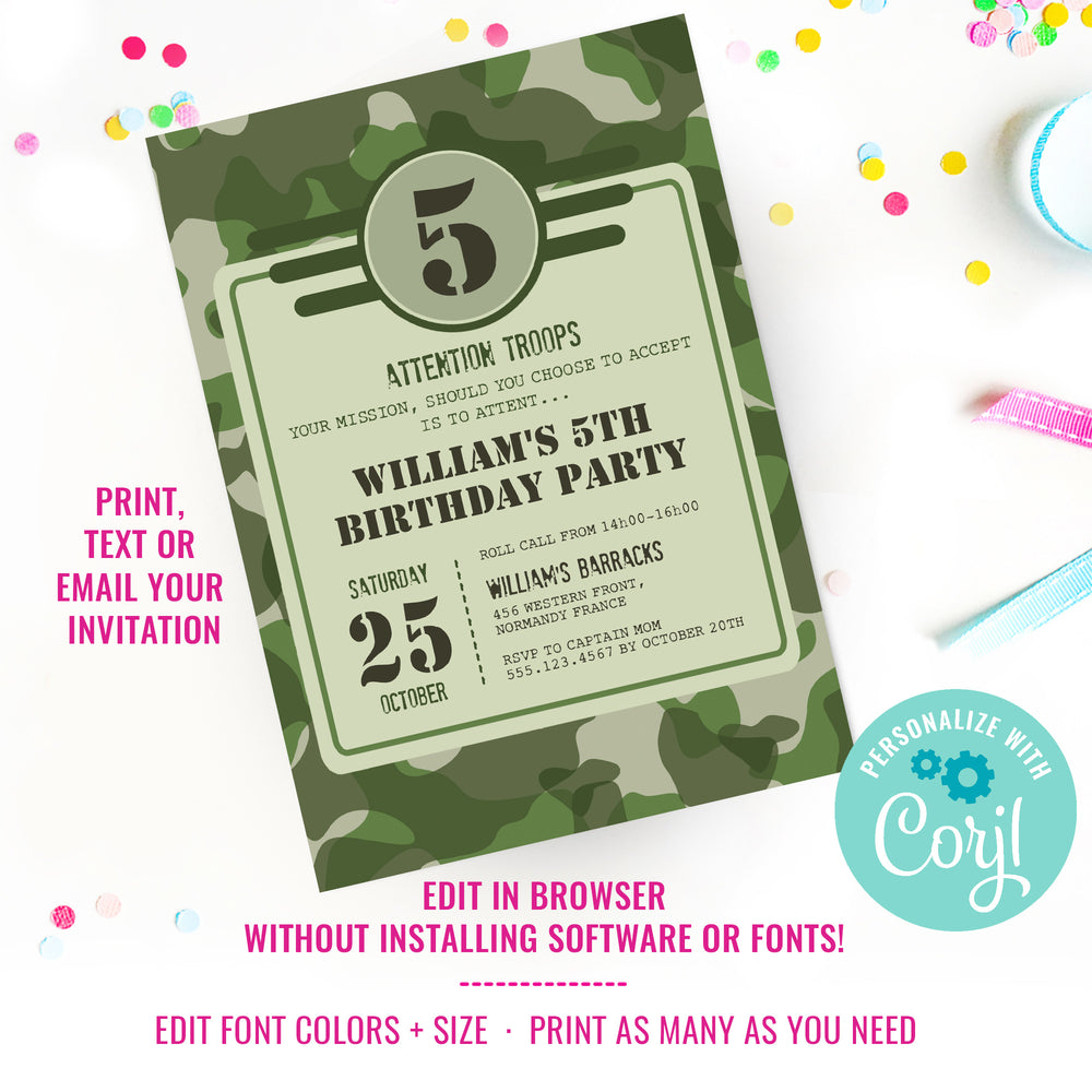 army-party-invitation-army-camo-birthday-party-invitation-for-a-boy-sunshine-parties for Free Printable Camo Birthday Invitations Army Party Invitation | Army Camo Birthday Party Invitation for a Boy – Sunshine Parties for Free Printable Camo Birthday Invitations