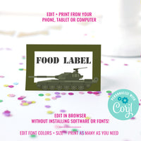 Army Camo Birthday Party Food Labels for a Boy | Modern Army Party Labels
