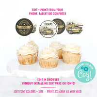Army Tank Birthday Party Cupcake Toppers