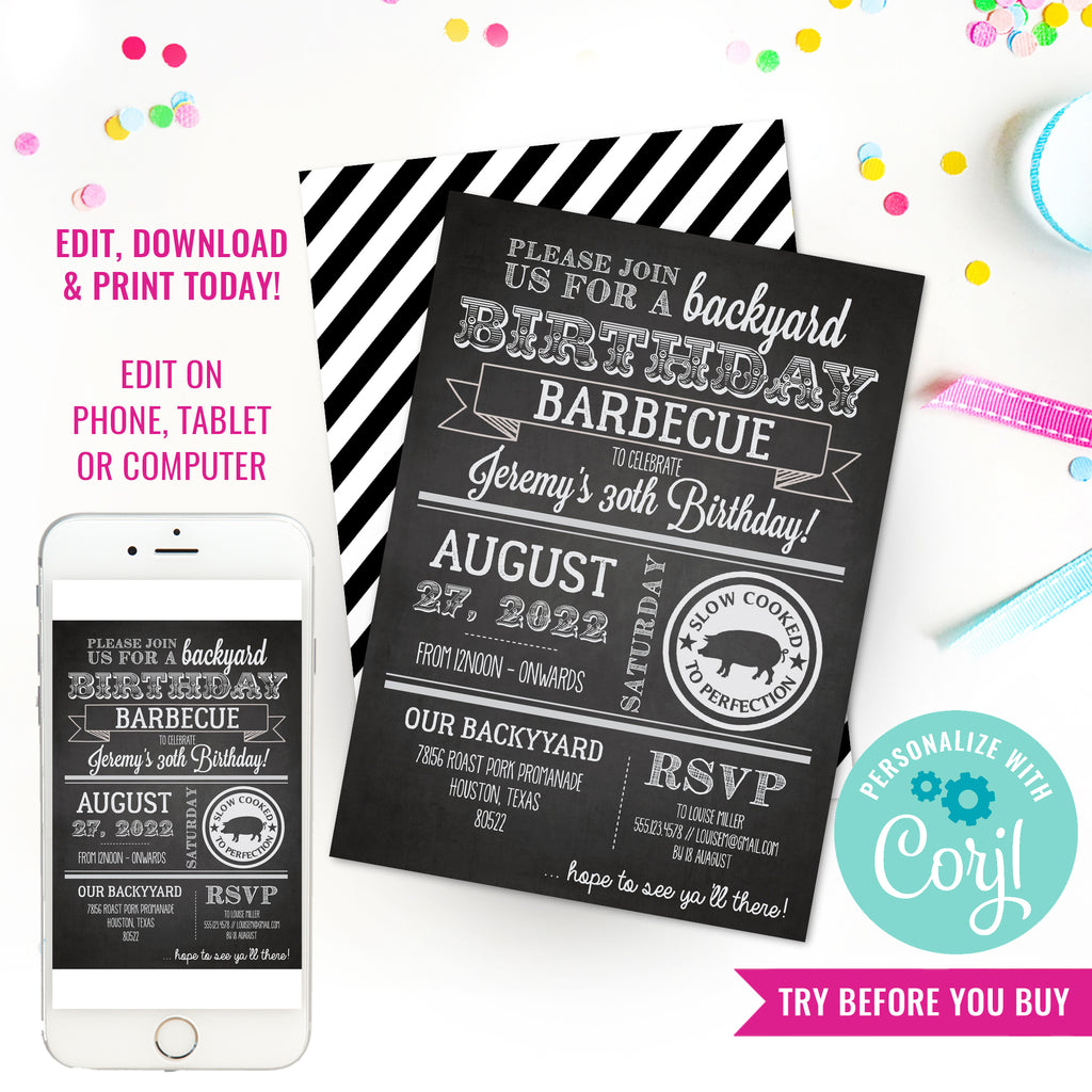 Chalkboard Birthday BBQ Invitation | Birthday Barbecue Invitation | Barbeque Invite