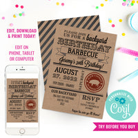 Kraft Paper BBQ Birthday Invitation | Summer Barbecue Invitation