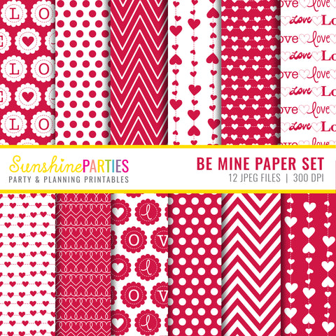 Be Mine Digital Paper Set | Love Digital Paper Bundle