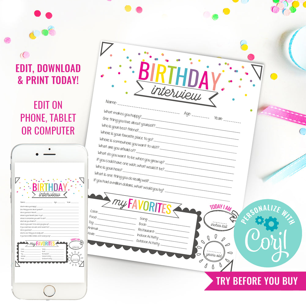 Printable Girls Birthday Interview | Kids Annual Interview