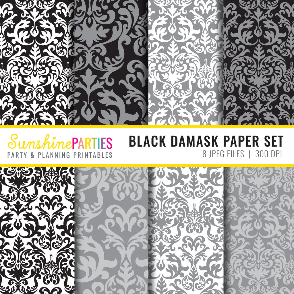Black Damask Paper Set