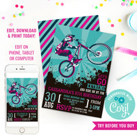 BMX Party Invitation for Girls | Girls Bike Party