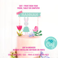 Bunny Birthday Party Cake Toppers | Floral Bunny Rabbit Cake Topper | Easter Party Cake Topper