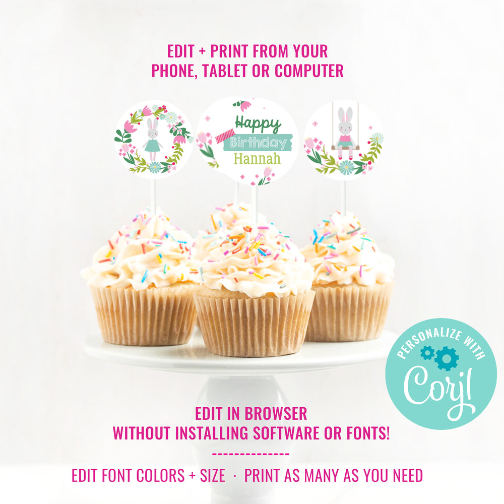 Bunny Birthday Party Cupcake Toppers | Floral Bunny Rabbit Cupcake Top – Sunshine Parties bunny-birthday-party-cupcake-toppers-floral-bunny-rabbit-cupcake-top-sunshine-parties