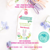 Bunny Party Favors Tags | Floral Bunny Rabbit Party Favors | Easter Bunny Favors