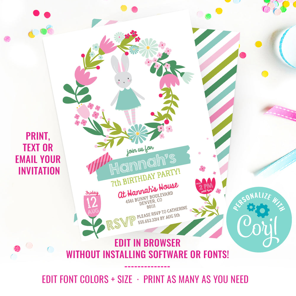 Bunny Rabbit Party Invitations Bunny Birthday Invitations