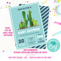 Cactus Desert Baby Shower Invitation for a Boy