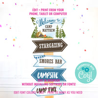Camping Party Watercolor Directional Signs