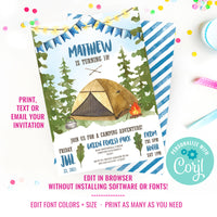 Camping Party Invitation for a Boy | Watercolor Camping Invitation