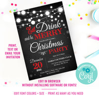 Chalkboard Christmas Eat Drink Be Merry Party Invitation