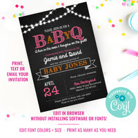 Chalkboard BaBy-Q Baby Shower Invitation for a Girl