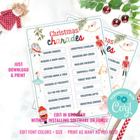 Printable Christmas Charades Game for kids | Printable Kids Game | Printable Christmas Family Game
