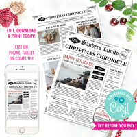 Family Christmas Newsletter Template | Editable Year In Review | Two Pages Old Newspaper Style