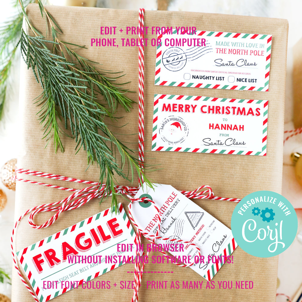 Christmas Santa Gift Tags, Printable Santa Gift Tags