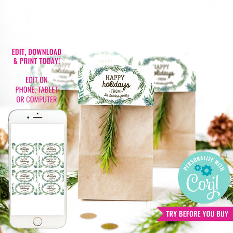 Christmas Gift Treat Bag Toppers Gift Tags | Christmas Wreath Gift Tags