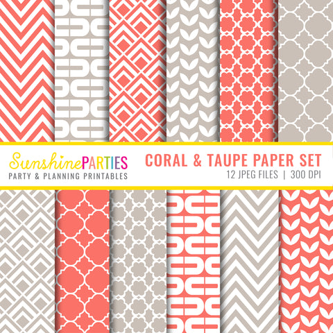 Coral and Taupe Graphics Digital Crafting Set