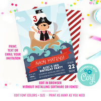 Pirate Birthday Party Invitation for a Boy | Pirate Ship Invite