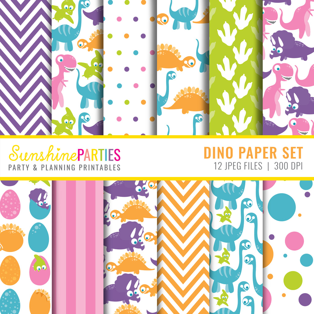 Dino Digital Paper Set | Digital Paper Bundle | Girls Pink and Purple Dino Set