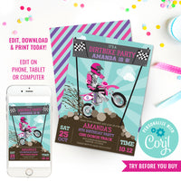 Dirt Bike Party Invitation for Girls | Girls Motocross Invitation
