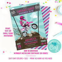 Dirt Bike Party Invitation for Girls | Girls Motocross Invitation