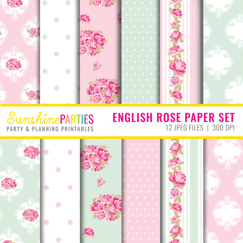 English Rose Floral Digital Paper Set for Scrap Booking