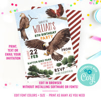 Birds of Prey Party Invitation | Falconry Party Invite | Eagle Party Invitation