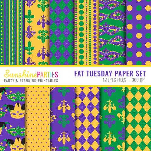 Fat Tuesday Mardi Gras Carnival Green and Purple Digital Papers