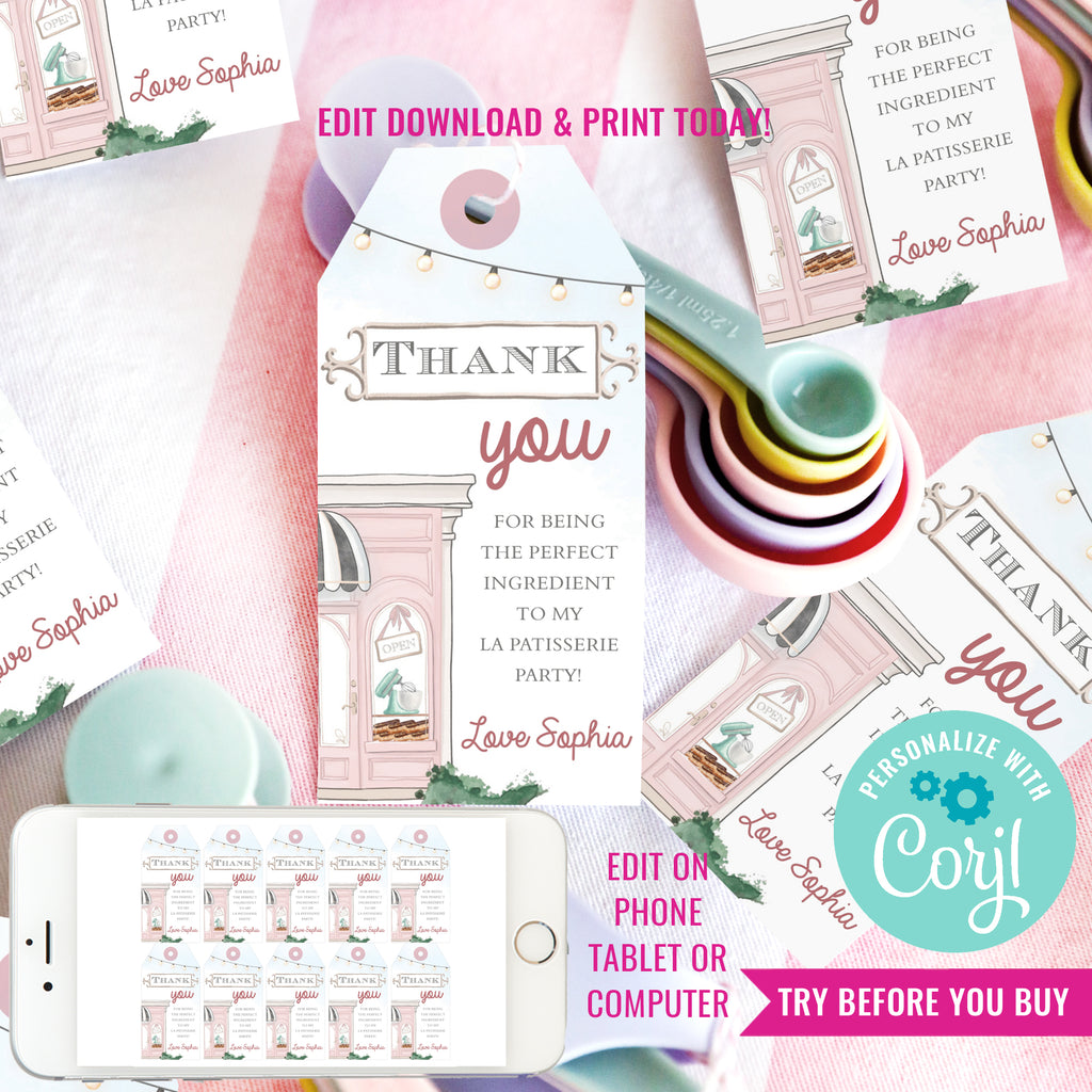 French Patisserie Party Favor Tags | French Café Party Favors | Boulangerie Birthday Party Favors