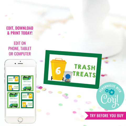 Garbage Truck Party Food Label Tent Cards | Garbage Truck Buffet Cards, Food Signs