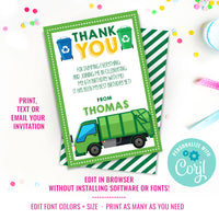 Garbage Truck Party Thank You Note