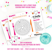 Valentines Dinner Custom Placemat | Valentines Games | DIY Personalized Placemat