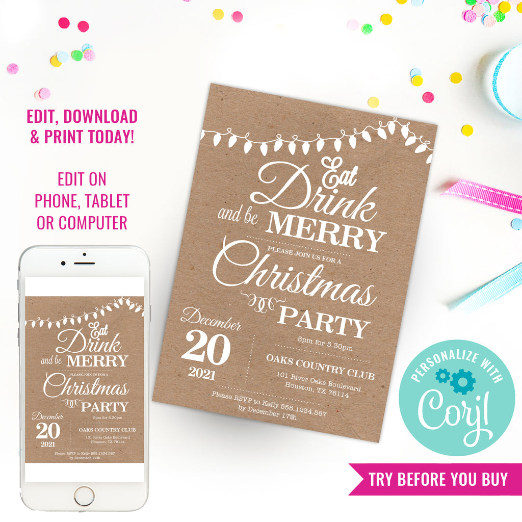 Christmas Eat Drink And Be Merry Party Invitation